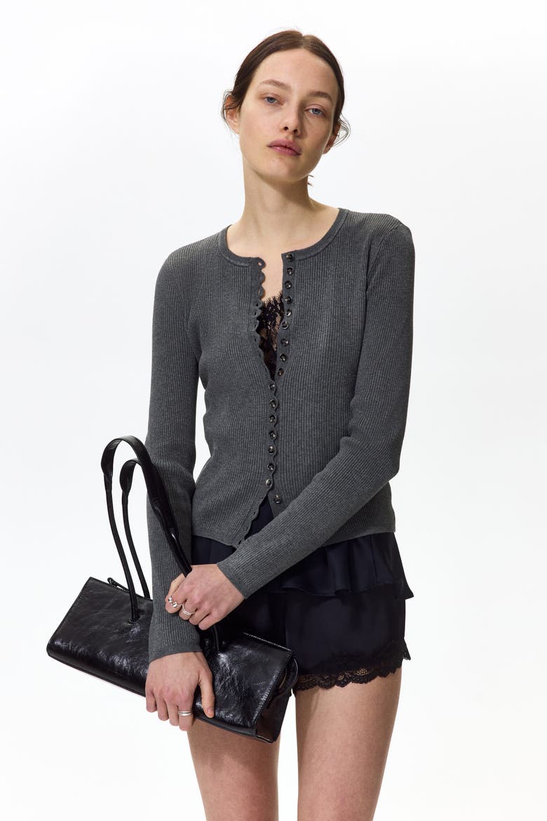 Ribbed Cardigan, Alternate, color, Dark gray melange
