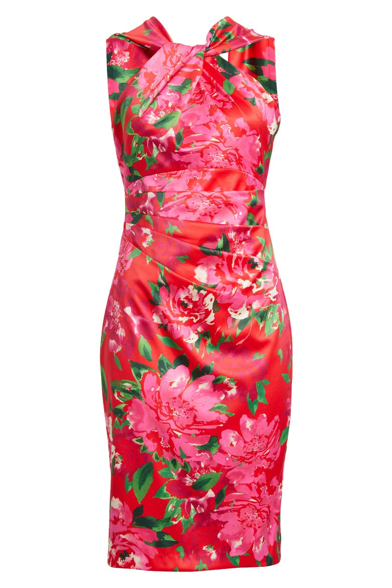 Floral Print Twist Neck Sheath Dress, Alternate, color, CHY