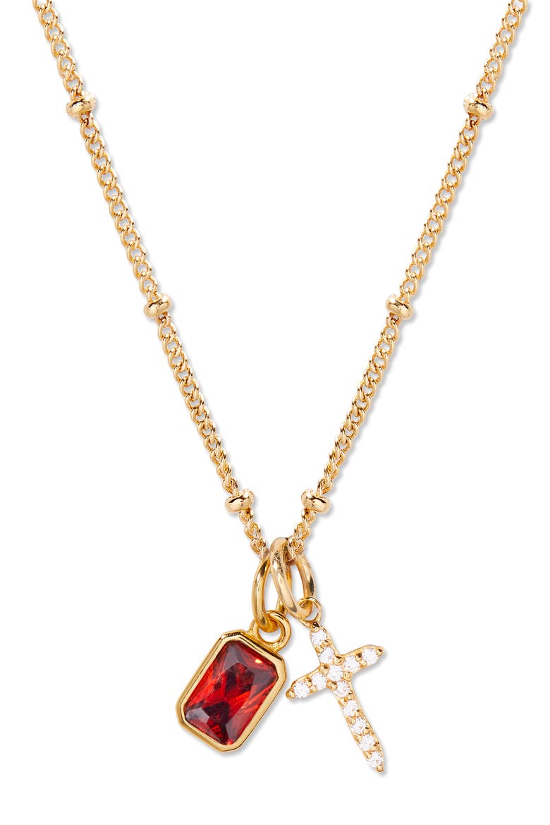 Josephine Cross & Birthstone Pendant Necklace, Main, color, GOLD JANUARY