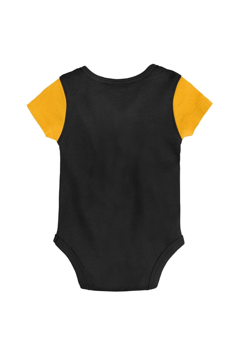 Newborn & Infant Black/Gold Pittsburgh Steelers Little Champ Three-Piece Bodysuit Bib & Booties Set, Alternate, color, Black