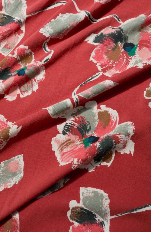 Seasalt Cornwall Floral Pleated Stretch Organic Cotton Jersey Dress In Red