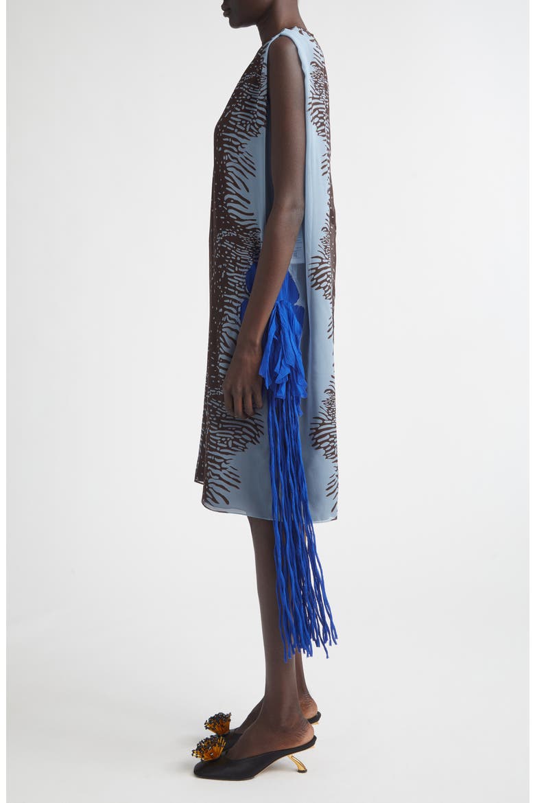 Flower Inlay Print Silk Shift Dress, Alternate, color, WASHED DENIM/ EXPRESSO