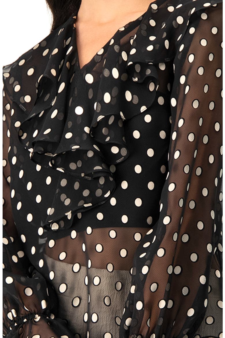 See-Through Polka Dot V-Neck Blouse, Alternate, color, Black
