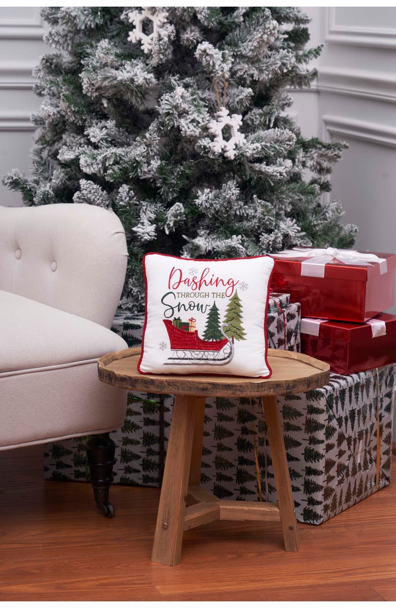 C&F Home Dashing Through The Snow Small Christmas Accent Pillow, 10" x 10", Alternate, color, Green