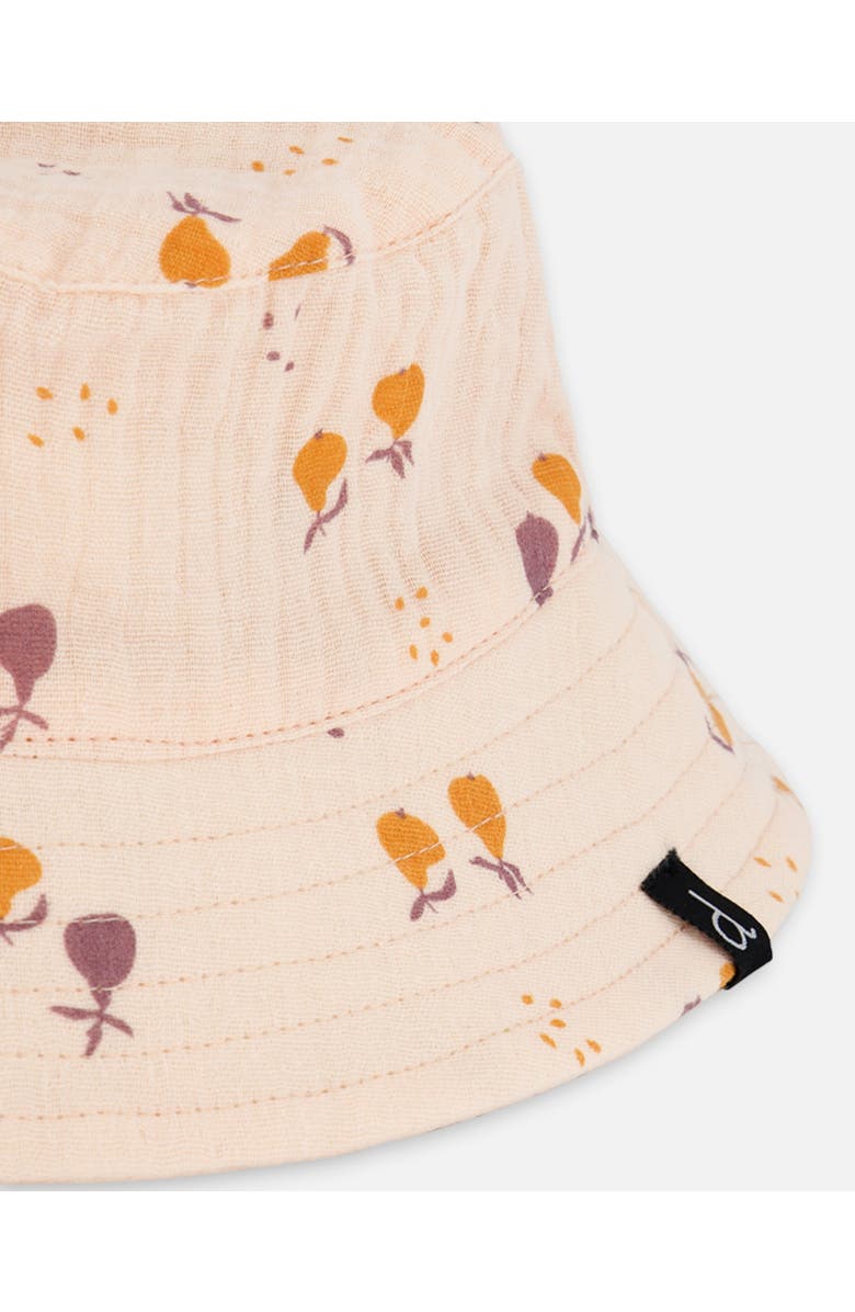 Deux par Deux Baby Girl's Printed Muslin Bucket Hat Peach With Pears, Alternate, color, Peach With Pears Print