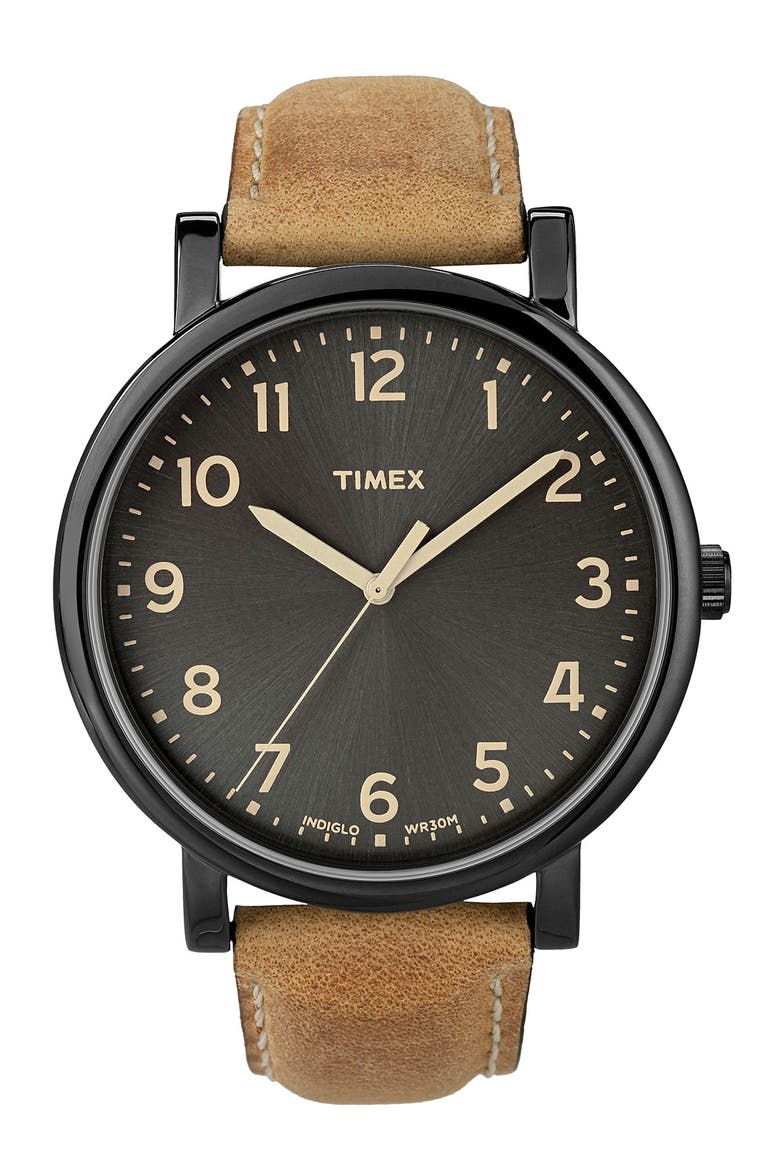'Easy Reader' Leather Strap Watch, 42mm, Main, color, BROWN
