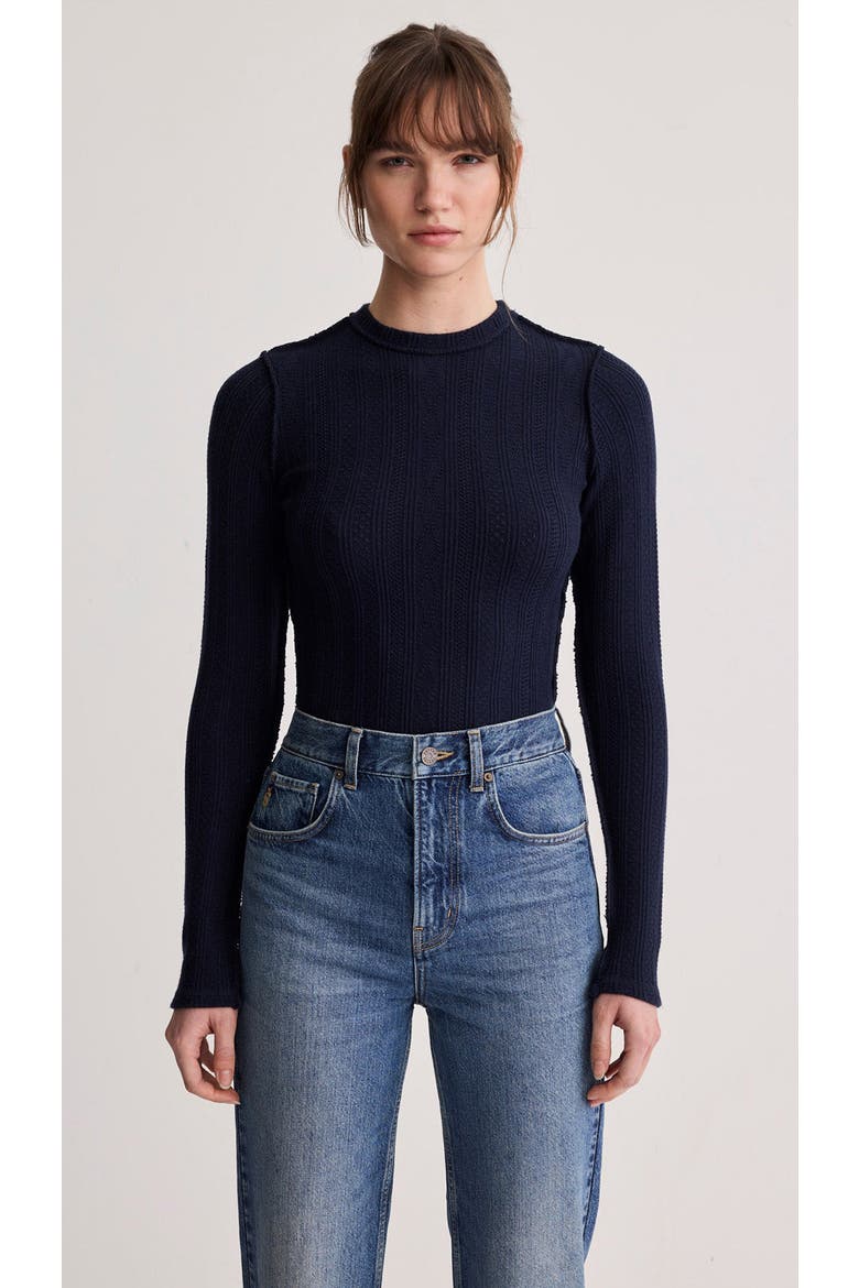 Pointelle Knit Crewneck, Main, color, Navy