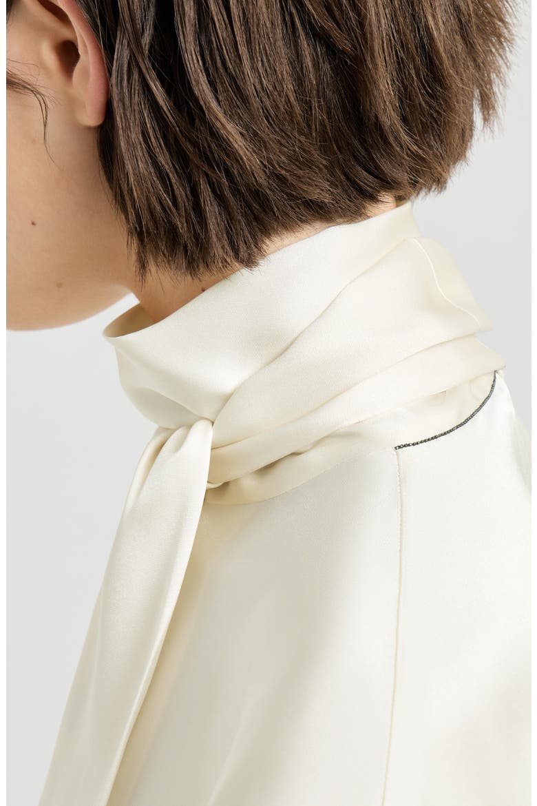 Silk satin high-neck t-shirt with monili, Alternate, color, Fog