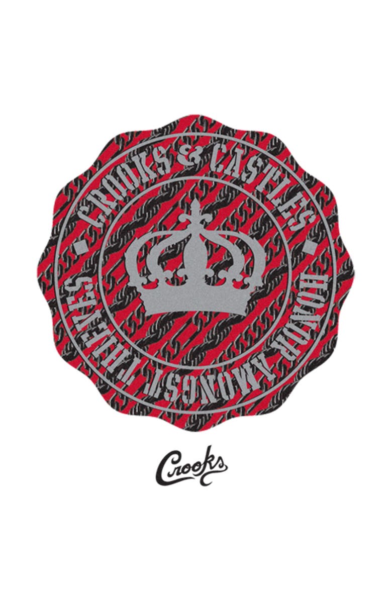 Crooks & Castles Men's Crooks & Castles Honor Amongst Thieves Red Badge Front and Back  Graphic T-Shirt, Alternate, color, White