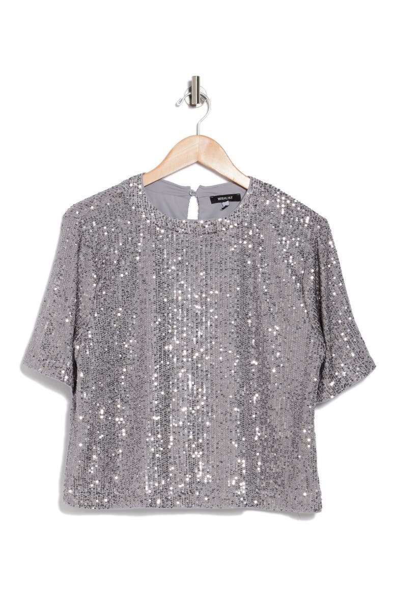 Short Sleeve Sequin Top, Alternate, color, SILVER GREY