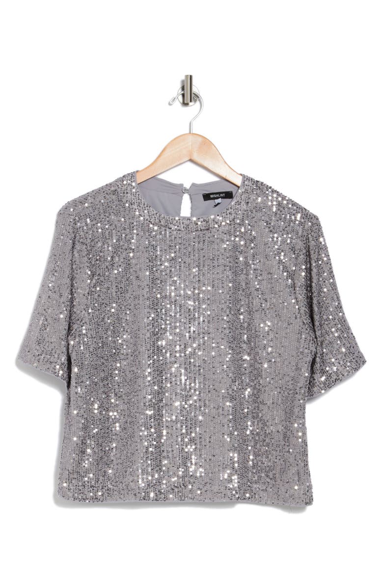 WISHLIST Short Sleeve Sequin Top, Alternate, color, Silver Grey