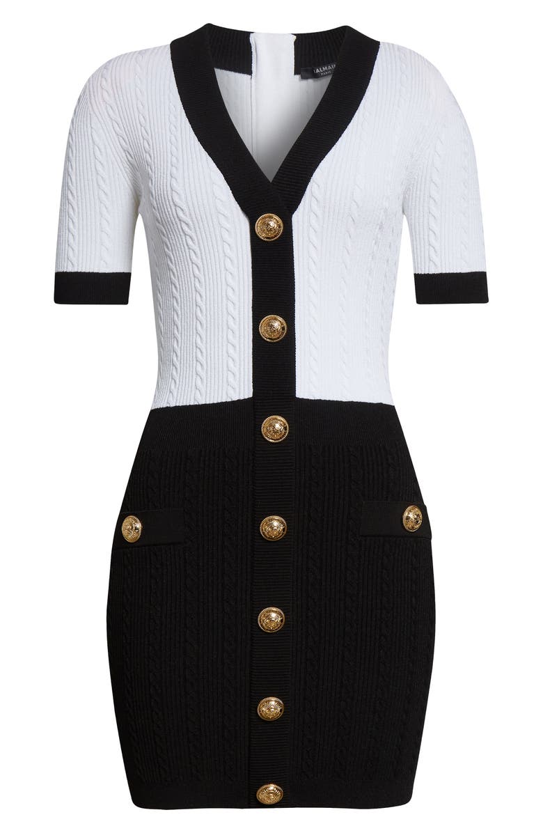 Balmain Colorblock Twisted Cable Knit Sweater Dress, Alternate, color, Eab Blk/ White