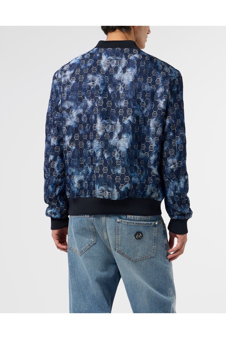 Jacquard Denim Bomber Monogram Men, Alternate, color, navy