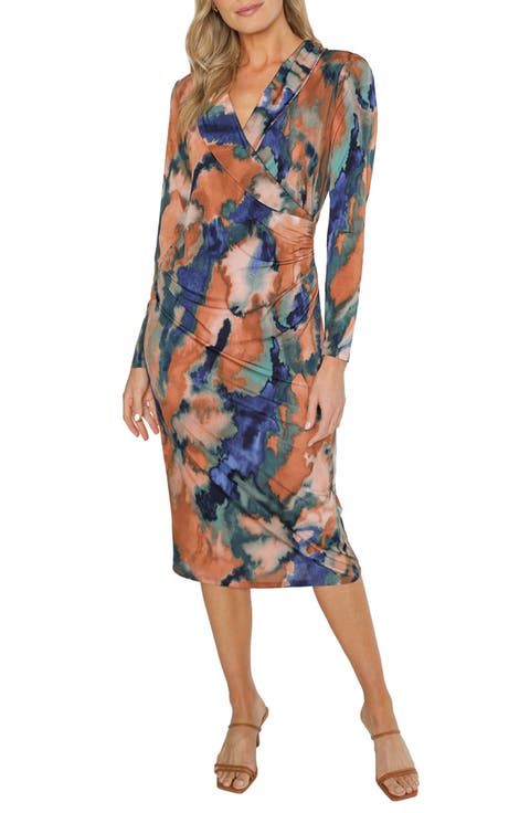 Leo Long Sleeve Faux Wrap Midi Dress