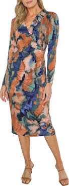 matty m. Leo Long Sleeve Faux Wrap Midi Dress