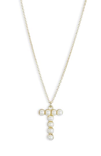 Meshmerise Imitation Pearl Initial Pendant Necklace In White