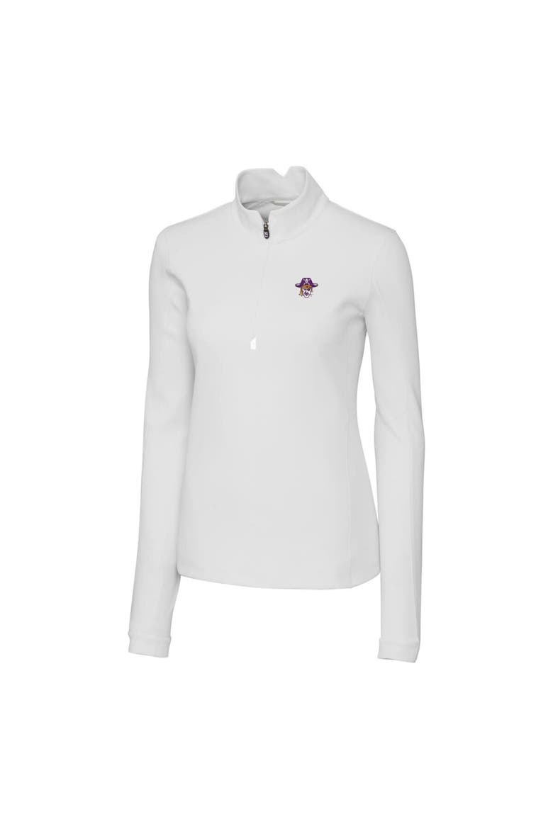 Women's Cutter & Buck White ECU Pirates Traverse Stretch Quarter-Zip Pullover Top, Alternate, color, White