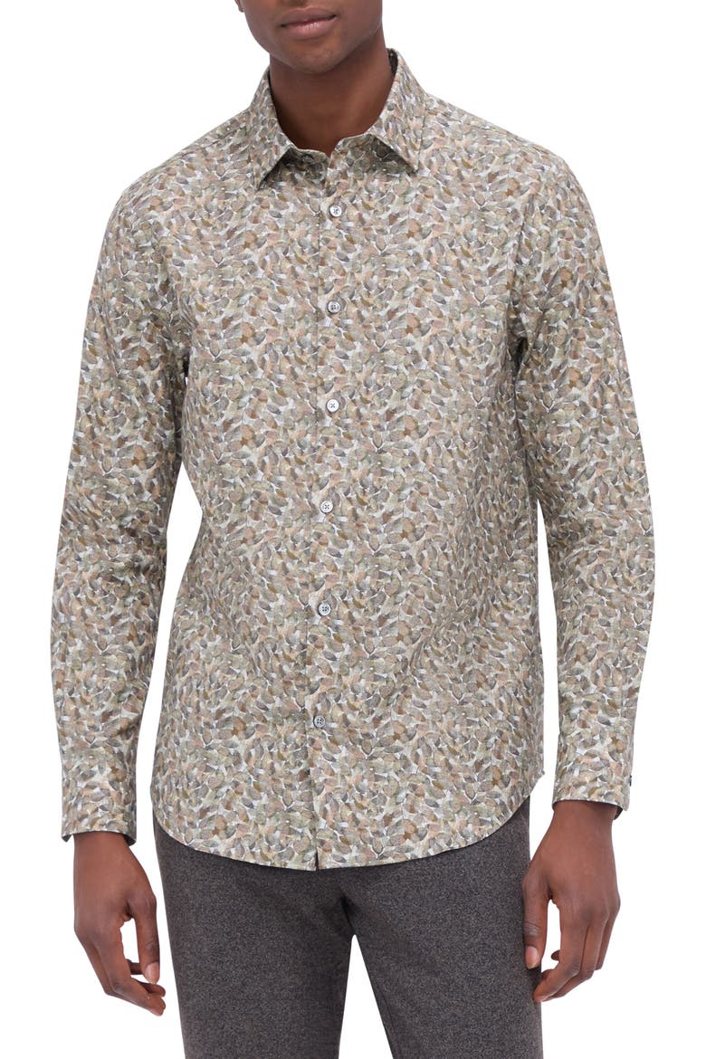 Julian Shaped Fit Linen Blend Button-Up Shirt, Main, color, KHAKI