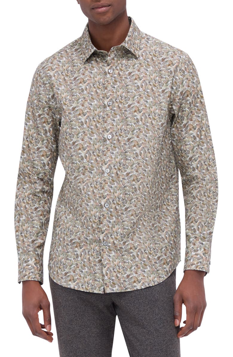 Bugatchi L/S JULIAN WOVEN SHAPED, Main, color, Khaki