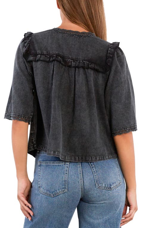 Billy T Juliet Lace & Ruffle Cotton Blend Top In Black