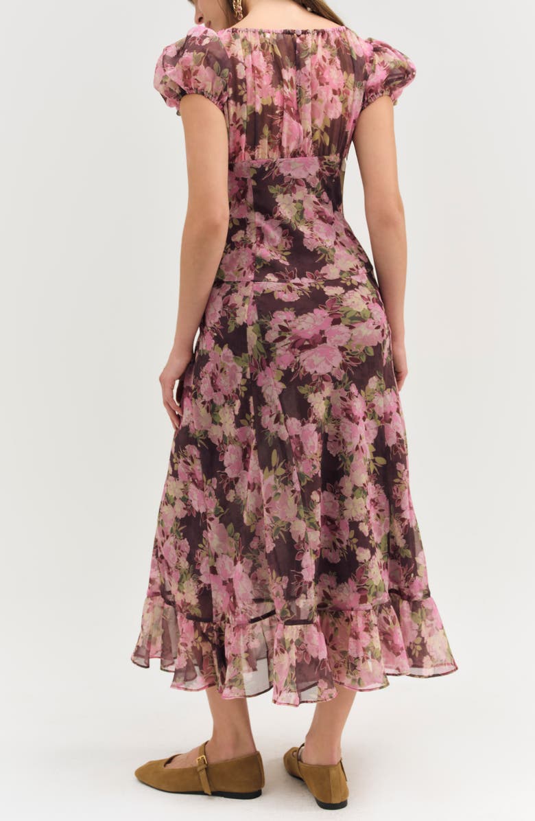 For Love & Lemons Adeline Floral Midi Dress, Alternate, color, Brown