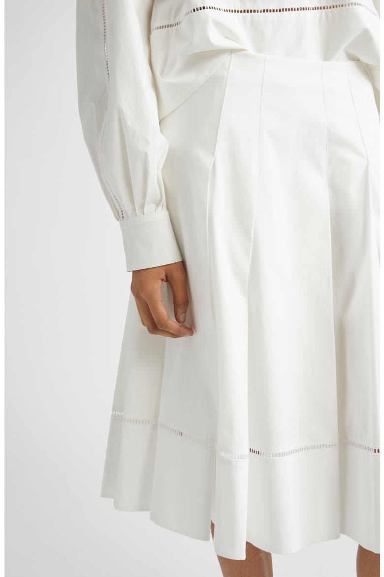 Laci Ladder Stitch Inset Pleated Stretch Cotton Poplin Skirt, Alternate, color, WHITE