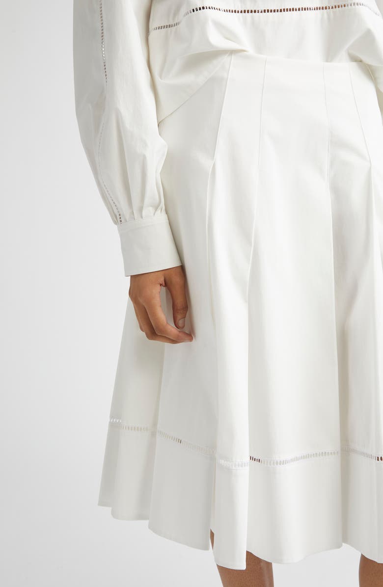Proenza Schouler Laci Ladder Stitch Inset Pleated Stretch Cotton Poplin Skirt, Alternate, color, White