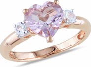 DELMAR Rose de France Heart & Created White Sapphire Ring