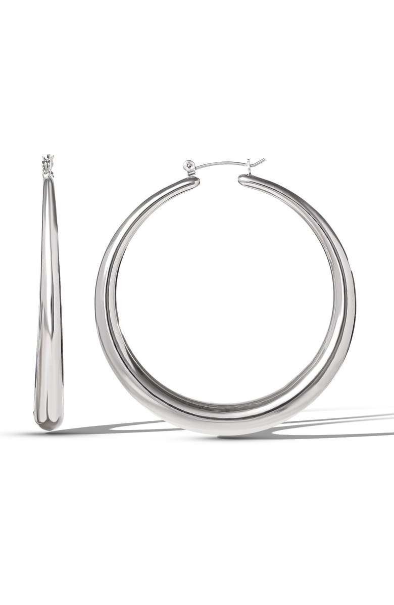 Jessica Simpson High Shine Silver Hoop Earrings, Alternate, color, 