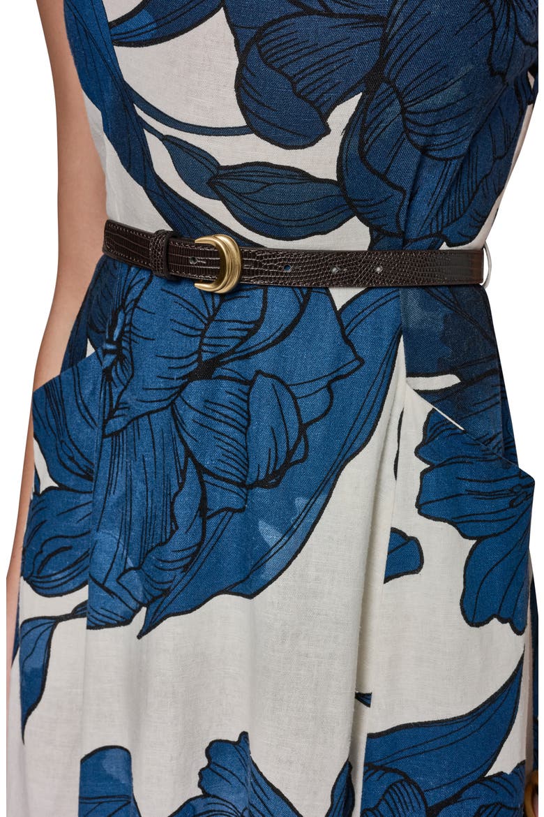 Belted Floral Linen Blend Fit & Flare Dress, Alternate, color, CREAM/ NIGHT