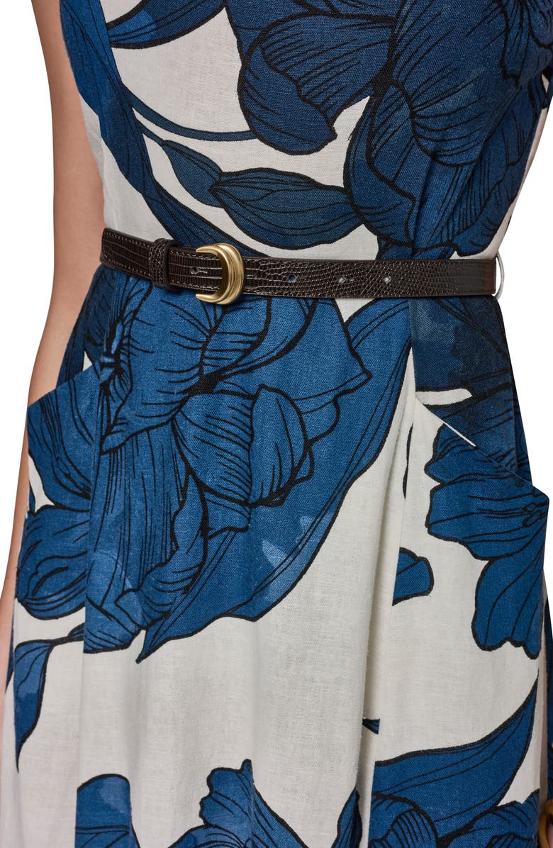 Donna Karan New York Belted Floral Linen Blend Fit & Flare Dress, Alternate, color, Cream/ Night