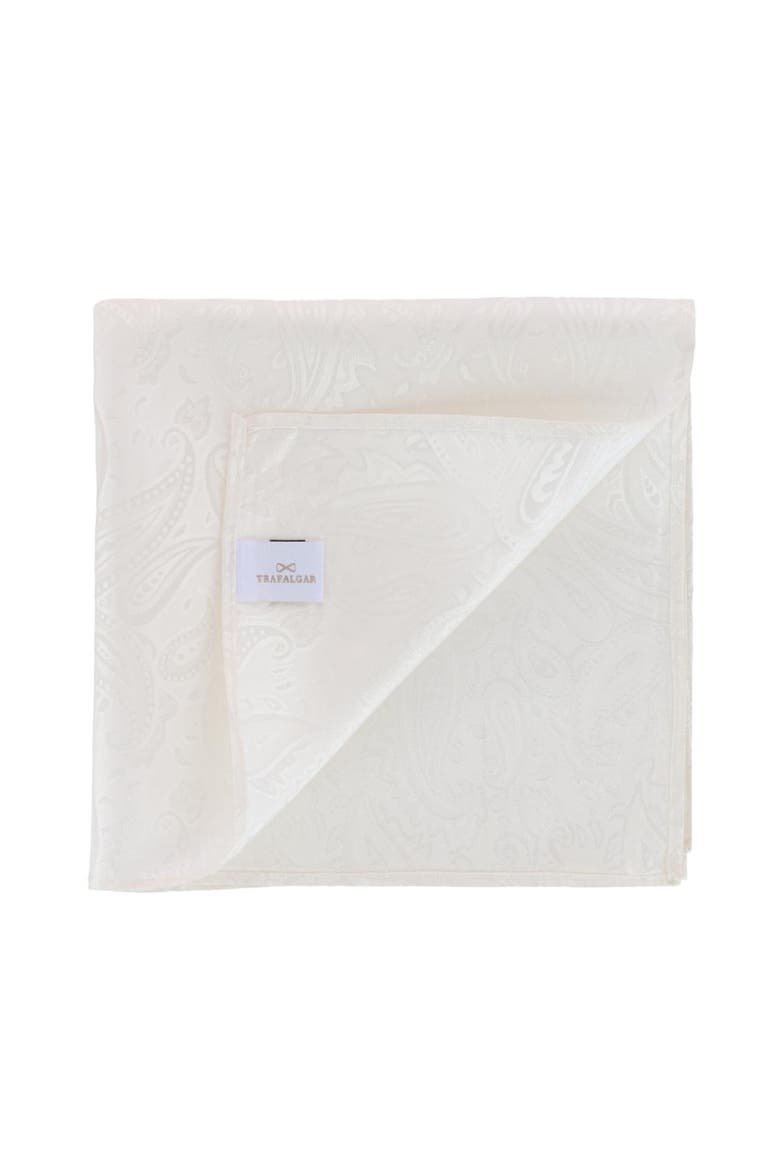 Banbury Tone on Tone Paisley 12 Inch Silk Pocket Square, Alternate, color, White