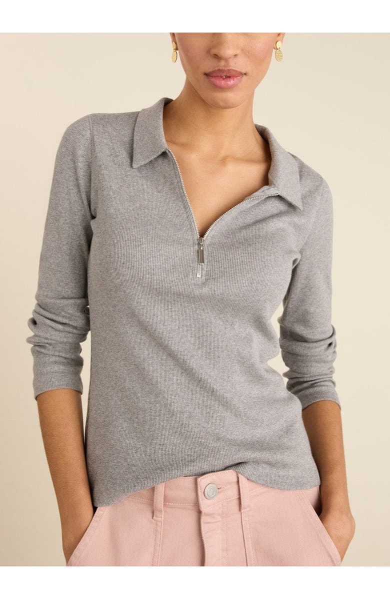 Baukjen Cotton Zip Collar Ribbed Top, Alternate, color, Grey Marl