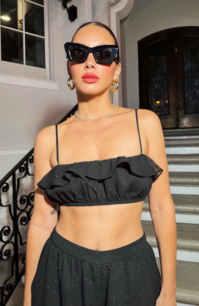 AFRM Kathleen Ruffle Clip Dot Crop Camisole, Alternate, color, Noir