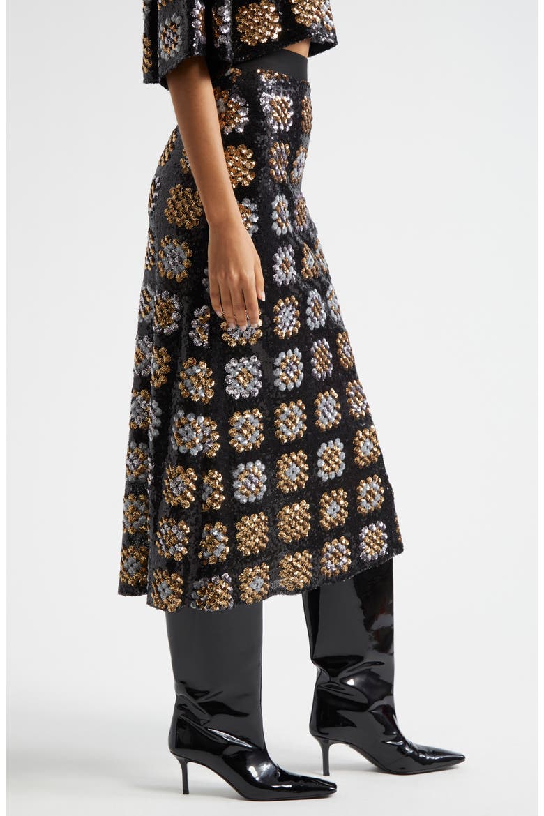 Sequin Midi Skirt, Alternate, color, BLACK GOLD