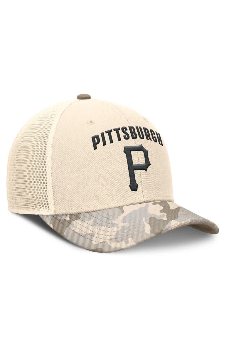 Nike Men's Nike Natural Pittsburgh Pirates Camo Natural Pack Rise Adjustable Trucker Hat, Alternate, color, 