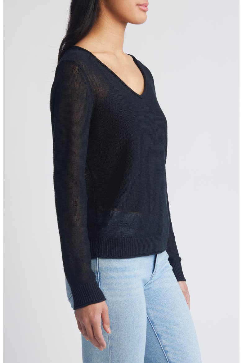 Cedar V-Neck Linen Sweater, Alternate, color, BLACK