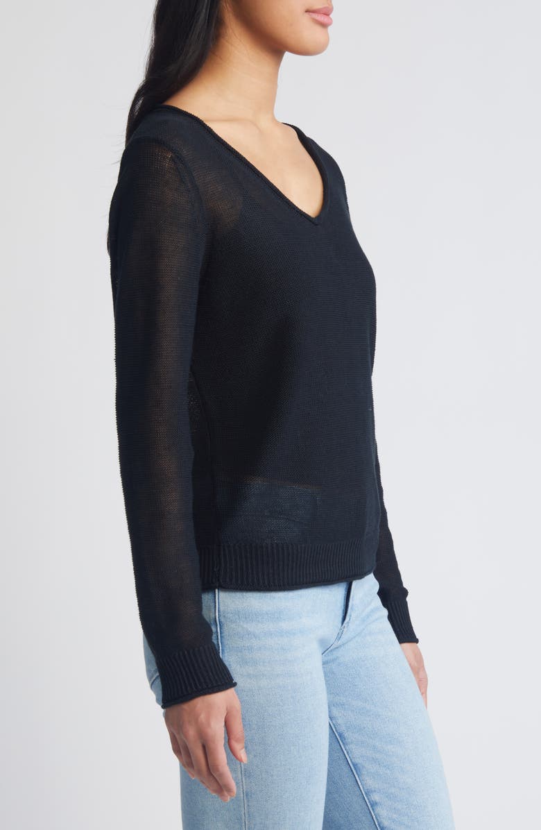 Tommy Bahama Cedar V-Neck Linen Sweater, Alternate, color, Black