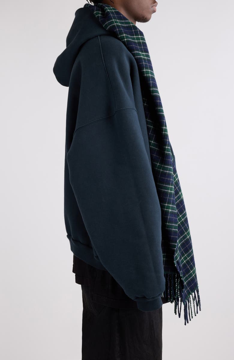 Balenciaga Oversize Full Zip Hoodie with Scarf Detail, Alternate, color, Deep Blue/ Black
