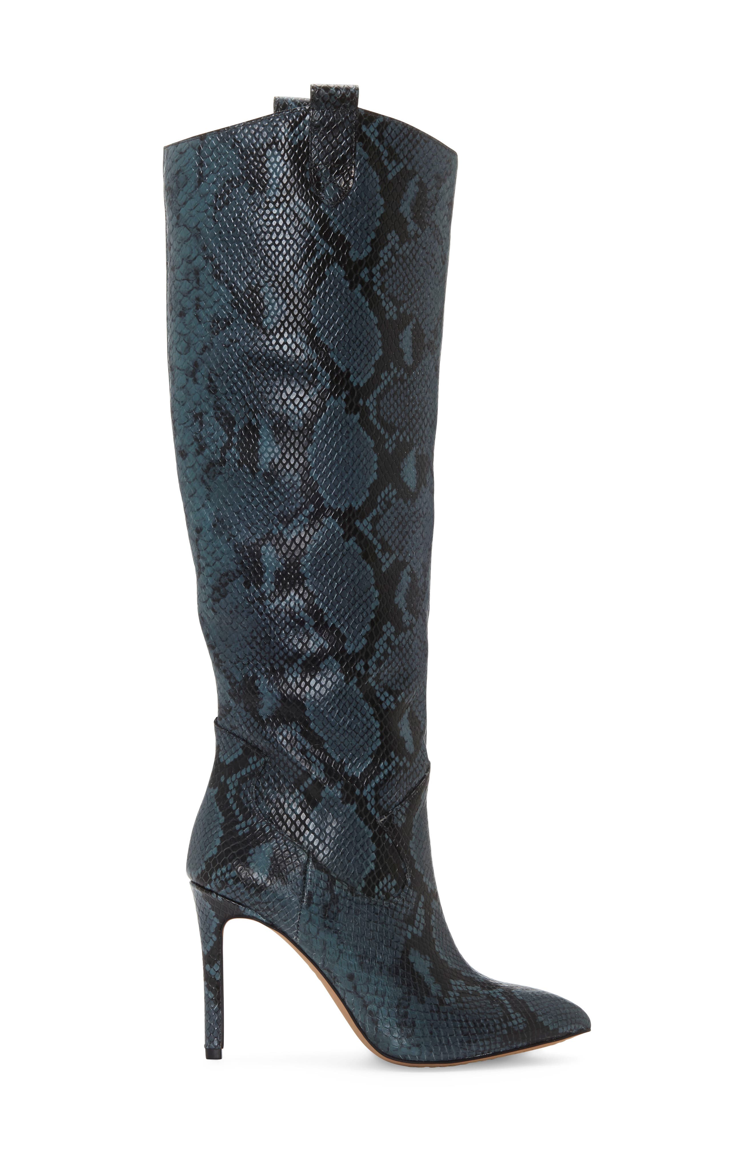 Kervana Croc Embossed Knee High Boot, Alternate, color, DARK TEAL LEATHER