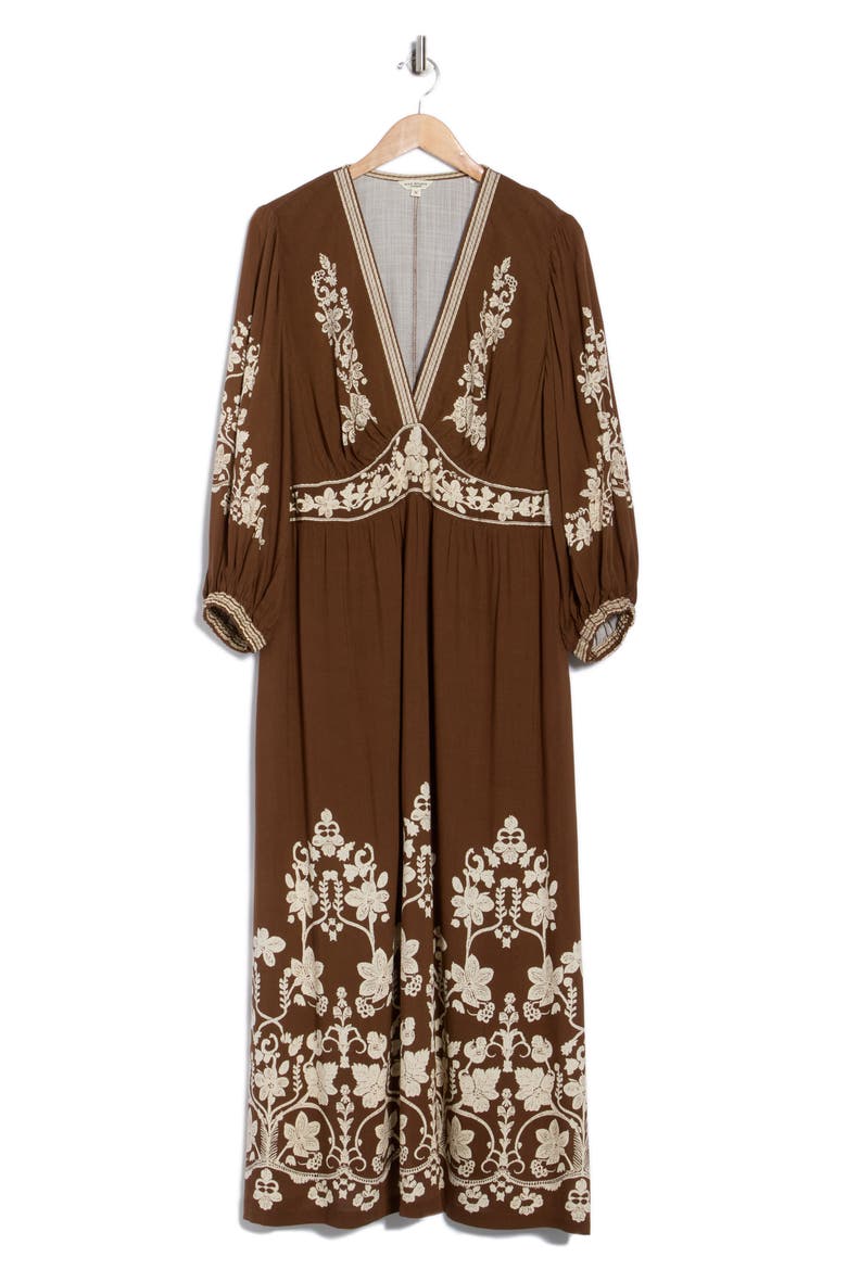 V-Neck Maxi Dress, Alternate, color, BROWN/ CREAM