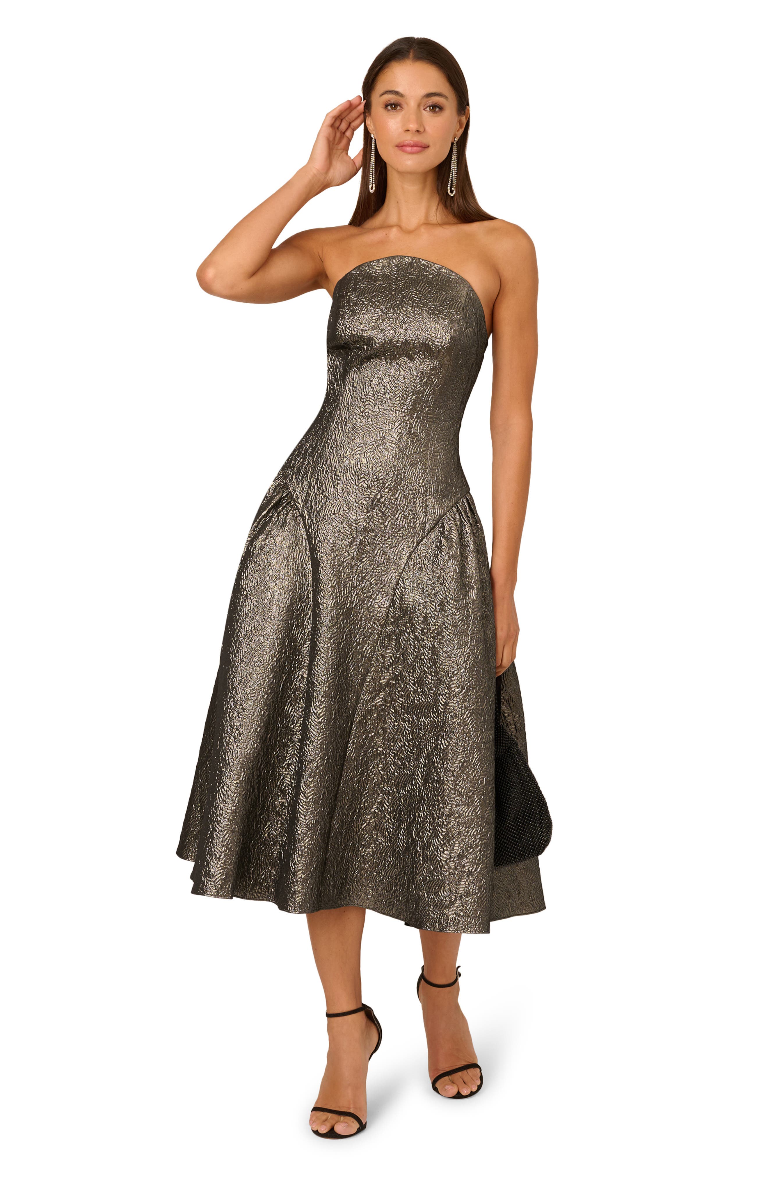 jacquard strapless midi dress Ivory Jacquard Strapless Midi Dress | Womens | Medium (Available in S, XL) | 100% Polyester