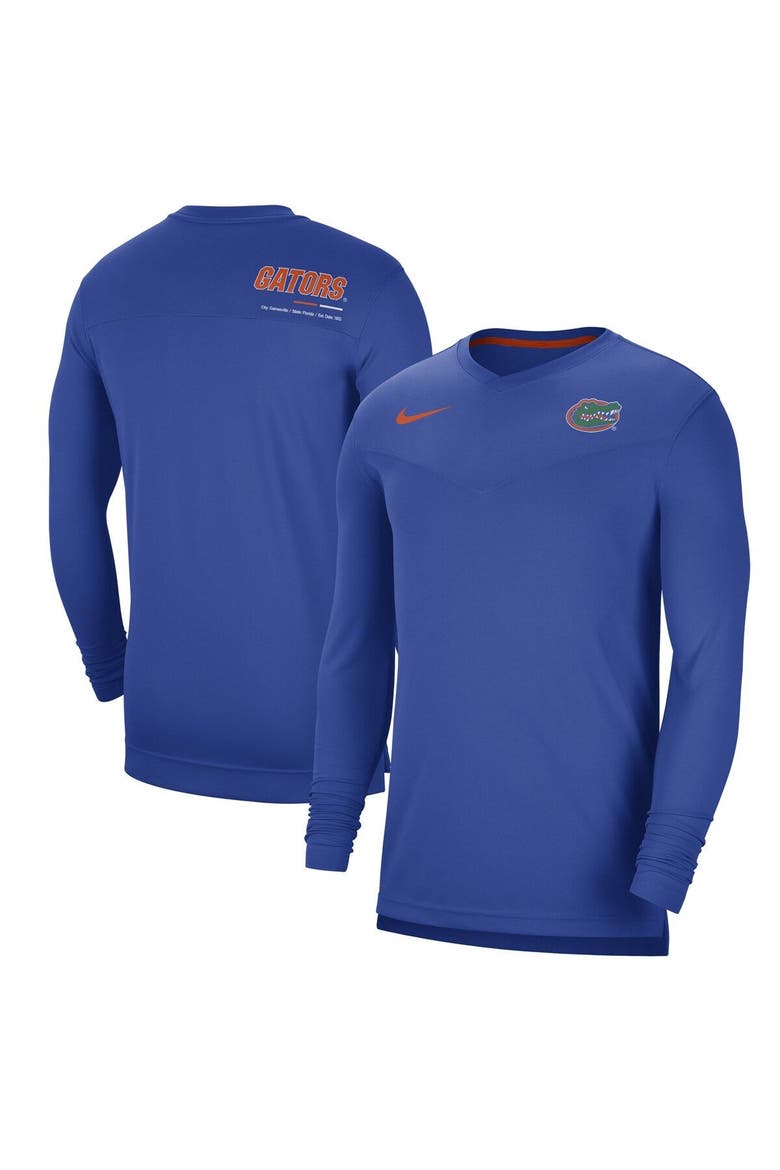 Men's Nike Royal Florida Gators 2022 Coach Performance Long Sleeve V-Neck T-Shirt, Main, color, Royal