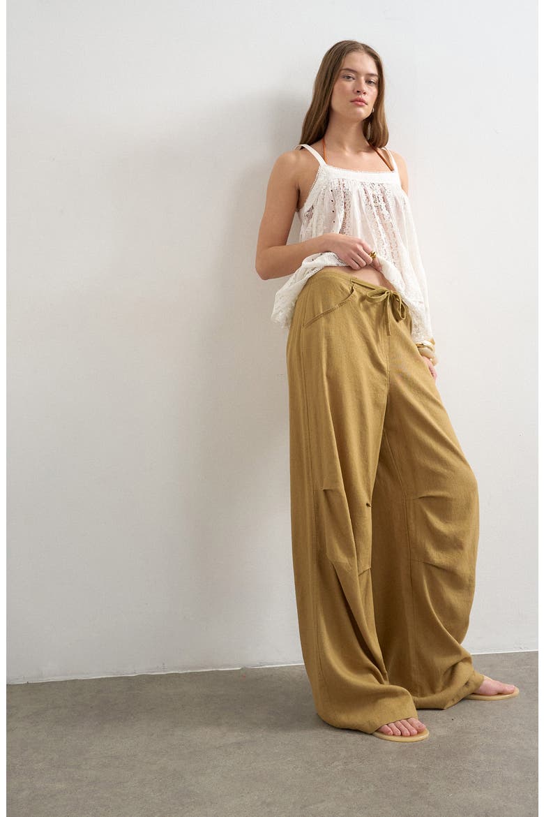 Wide Leg Linen & Cotton Utility Pants, Alternate, color, TAN