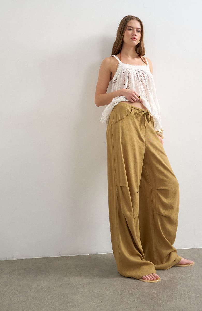 Topshop Wide Leg Linen & Cotton Utility Pants, Alternate, color,