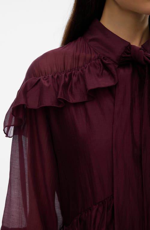 Vero Moda Jenna Ruffle Detail Long Sleeve Dress In Burgundy