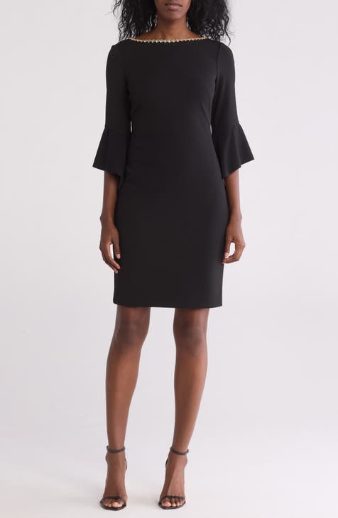 Scuba Crepe Jewel Collar Sheath Dress