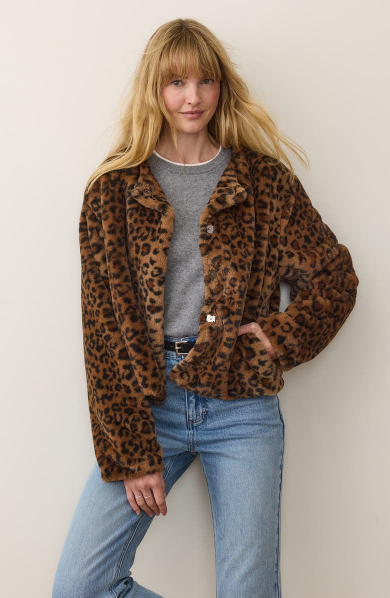 Marine Layer Tessa Leopard Faux Fur Jacket, Alternate, color,