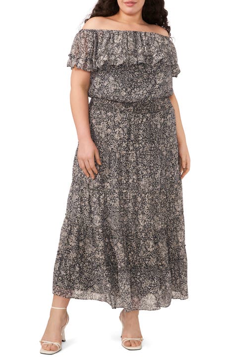 Tiered Off the Shoulder Maxi Dress (Plus Size)