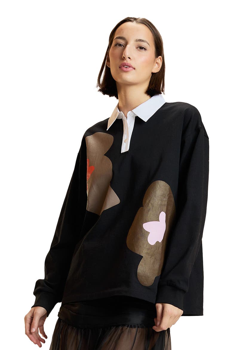 Printed Cotton Rugby Shirt, Alternate, color, Black